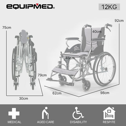 SmartLine Lightweight Folding Wheelchair, 0.5m Wheels, 100kg Capacity, Grey/Black