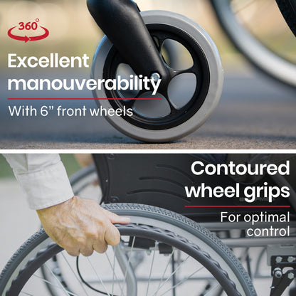 SmartLine Lightweight Folding Wheelchair, 0.5m Wheels, 100kg Capacity, Grey/Black