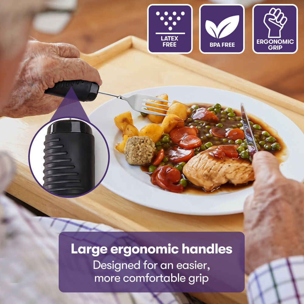 Adaptive Non-slip Grip Cutlery Set, Bendable Fork and Spoon, Curved Easy Cut Knife, Large Ergonomic Handles, Arthritis & Limited Dexterity Eating Aid