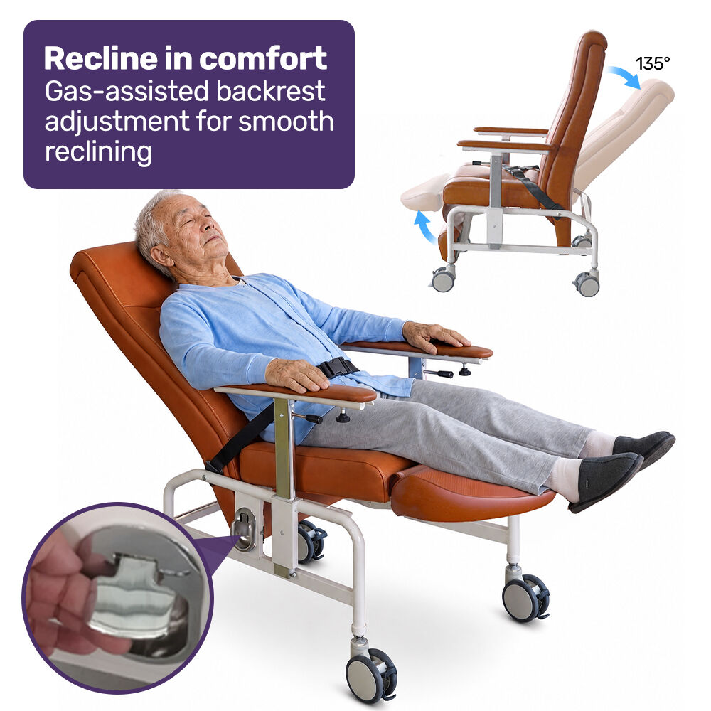 Mobile High-Back Reclining Day Chair, Adjustable and Removable Meal Tray, Drop Down Armrests, 3 Heights, Leg Rest, Waterproof Leatherette