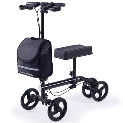 Adjustable Knee Scooter Walker with Dual Brakes, 0.2m Wheels, and Storage Bag
