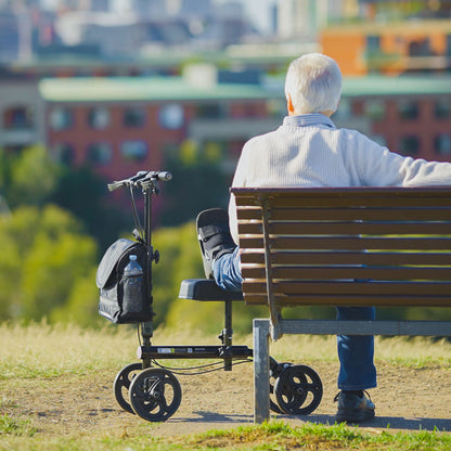 Adjustable Knee Scooter Walker with Dual Brakes, 0.2m Wheels, and Storage Bag