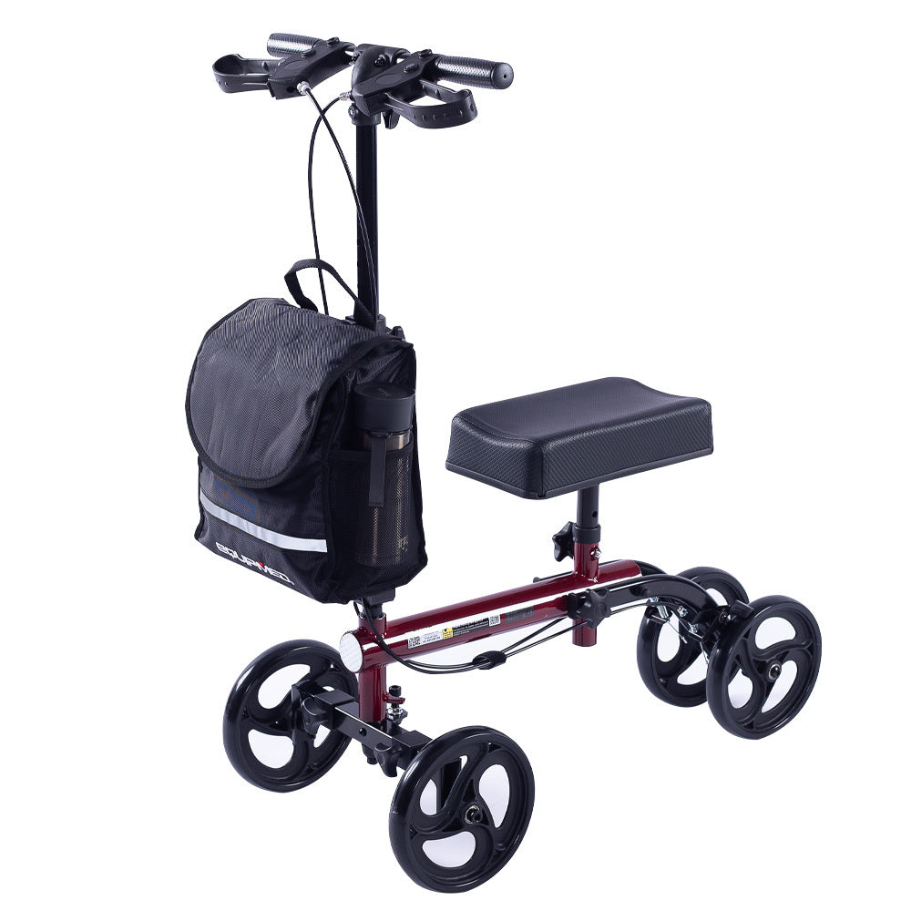 Adjustable Knee Scooter Walker with Dual Brakes and Bag, Supports Up to 136kg