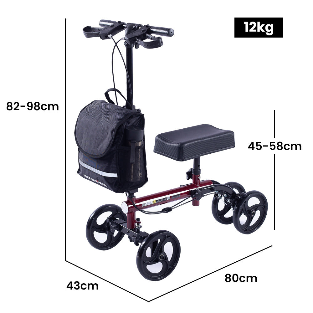 Adjustable Knee Scooter Walker with Dual Brakes and Bag, Supports Up to 136kg