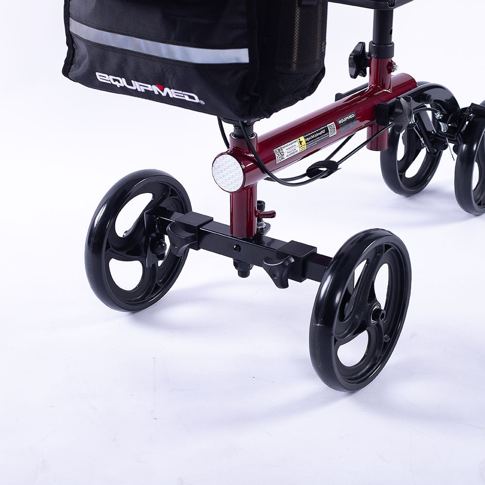 Adjustable Knee Scooter Walker with Dual Brakes and Bag, Supports Up to 136kg