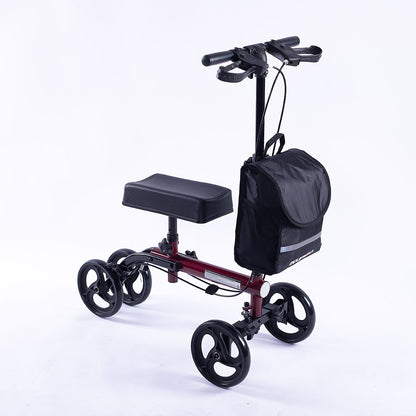 Adjustable Knee Scooter Walker with Dual Brakes and Bag, Supports Up to 136kg