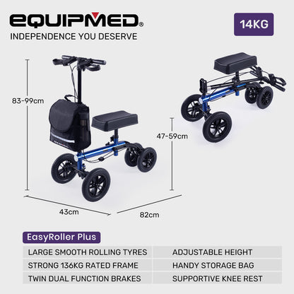 Knee Scooter Walker with Dual Brakes, 0.25m Tyres, Bag, and Foldable Design
