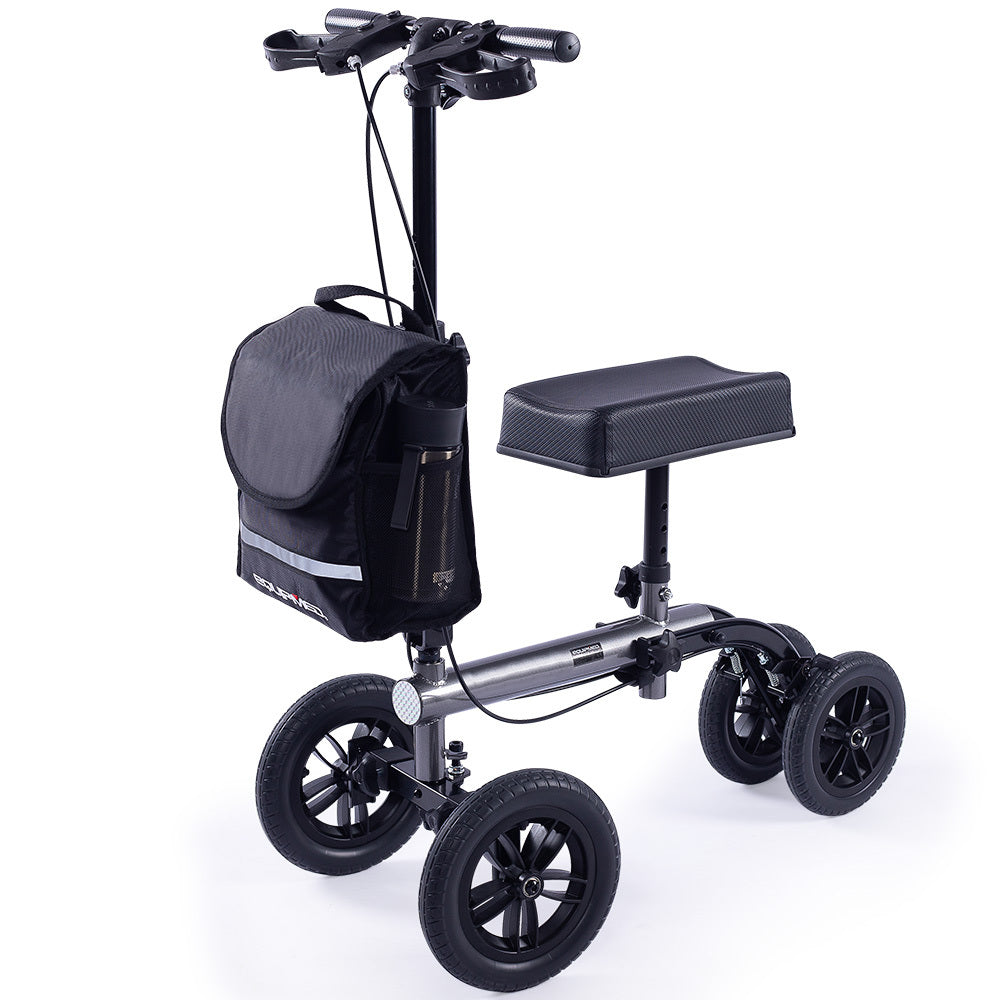 Titanium Knee Scooter Walker with Dual Brakes and Bag - 0.25m Tyres, 136kg Capacity