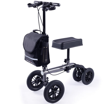 Titanium Knee Scooter Walker with Dual Brakes and Bag - 0.25m Tyres, 136kg Capacity