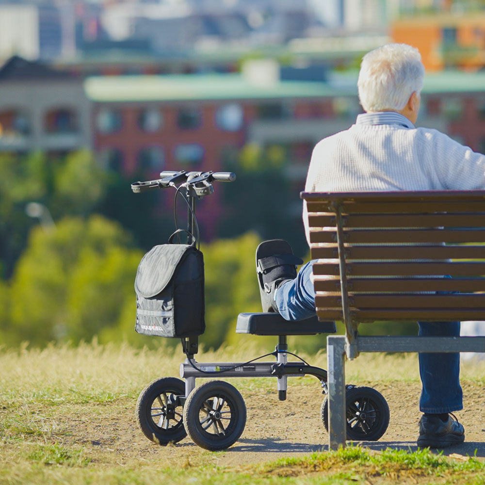 Titanium Knee Scooter Walker with Dual Brakes and Bag - 0.25m Tyres, 136kg Capacity