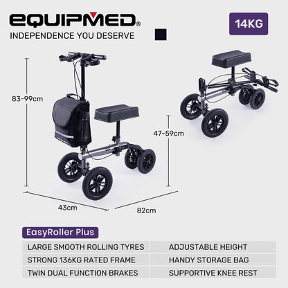 Titanium Knee Scooter Walker with Dual Brakes and Bag - 0.25m Tyres, 136kg Capacity