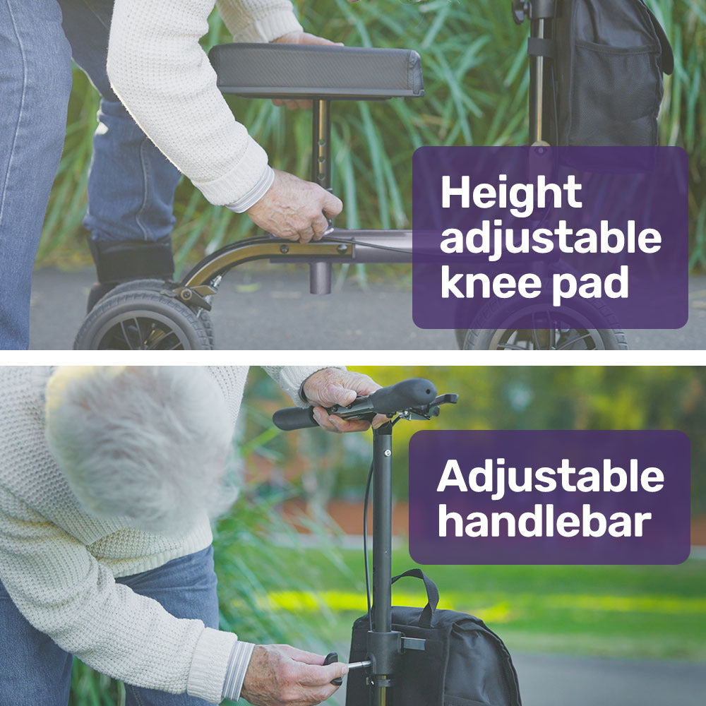 Titanium Knee Scooter Walker with Dual Brakes and Bag - 0.25m Tyres, 136kg Capacity