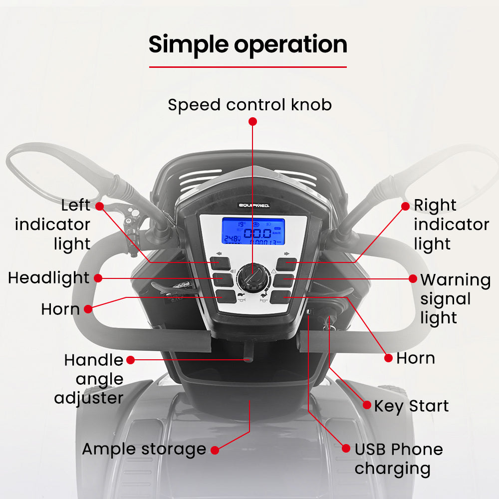 Extra Large Electric Mobility Scooter for Elderly - 180kg Capacity, 30km Range