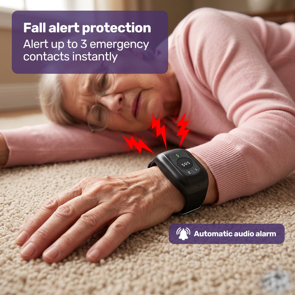 GPS Fall Detection Emergency Bracelet with SOS Button, for Seniors, 2 Way Calling, Location Tracking, Speed Dial, iPhone and Android Compatible