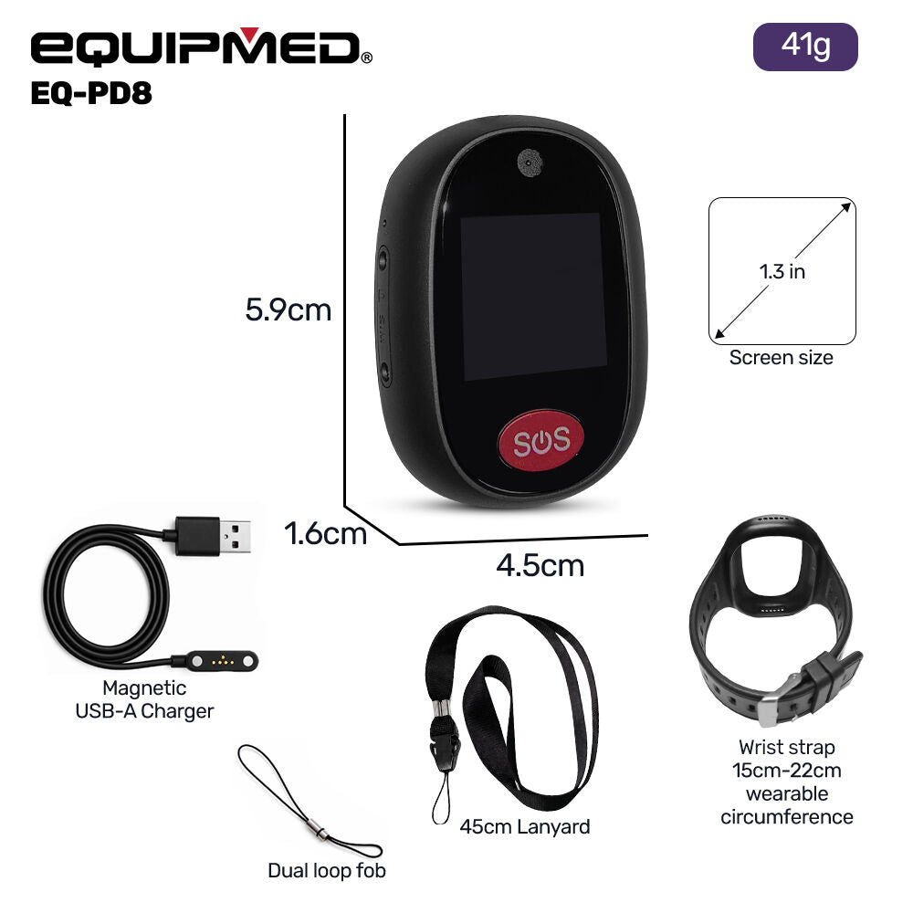 4G GPS Mobile Emergency Pendant/Bracelet with Touch Screen, Black, for Seniors, Location Tracking, 2-Way Calling, iPhone and Android Compatible, Black