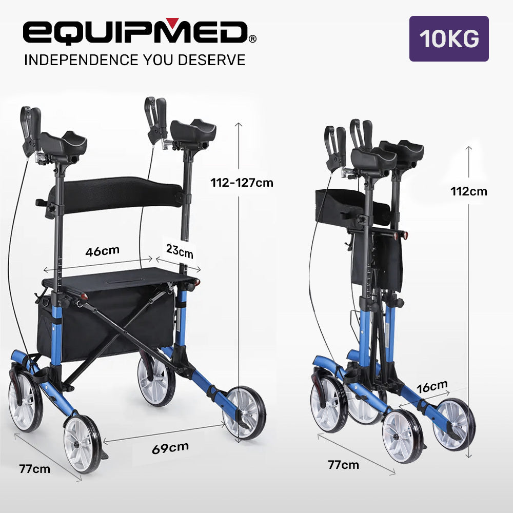 Upright Rollator Walker with Adjustable Armrests & Seat, Supports Up to 136kg