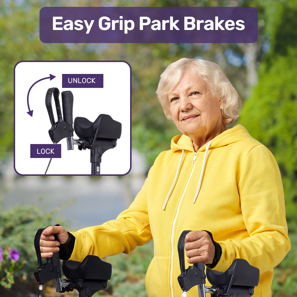 Upright Rollator Walker with Adjustable Armrests & Seat, Supports Up to 136kg