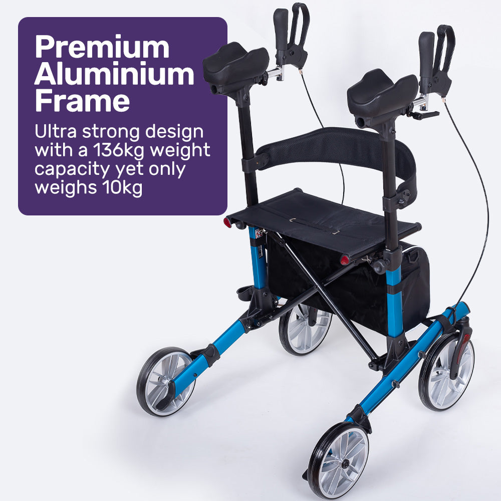 Upright Rollator Walker with Adjustable Armrests & Seat, Supports Up to 136kg