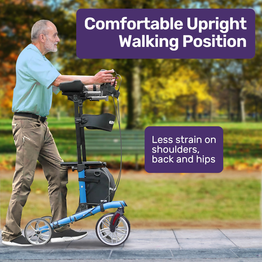 Upright Rollator Walker with Adjustable Armrests & Seat, Supports Up to 136kg