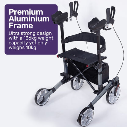Upright Rollator Walker with Adjustable Forearm Supports and Seat, Grey