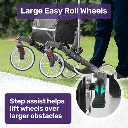 Upright Rollator Walker with Adjustable Forearm Supports and Seat, Grey