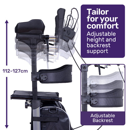Upright Rollator Walker with Adjustable Forearm Supports and Seat, Grey