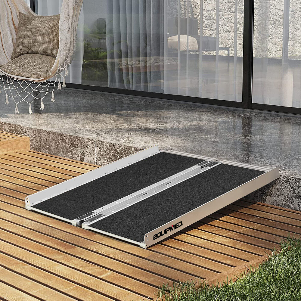 91cm Portable Folding Aluminium Access Ramp, 272kg Capacity, Non-Slip Surface