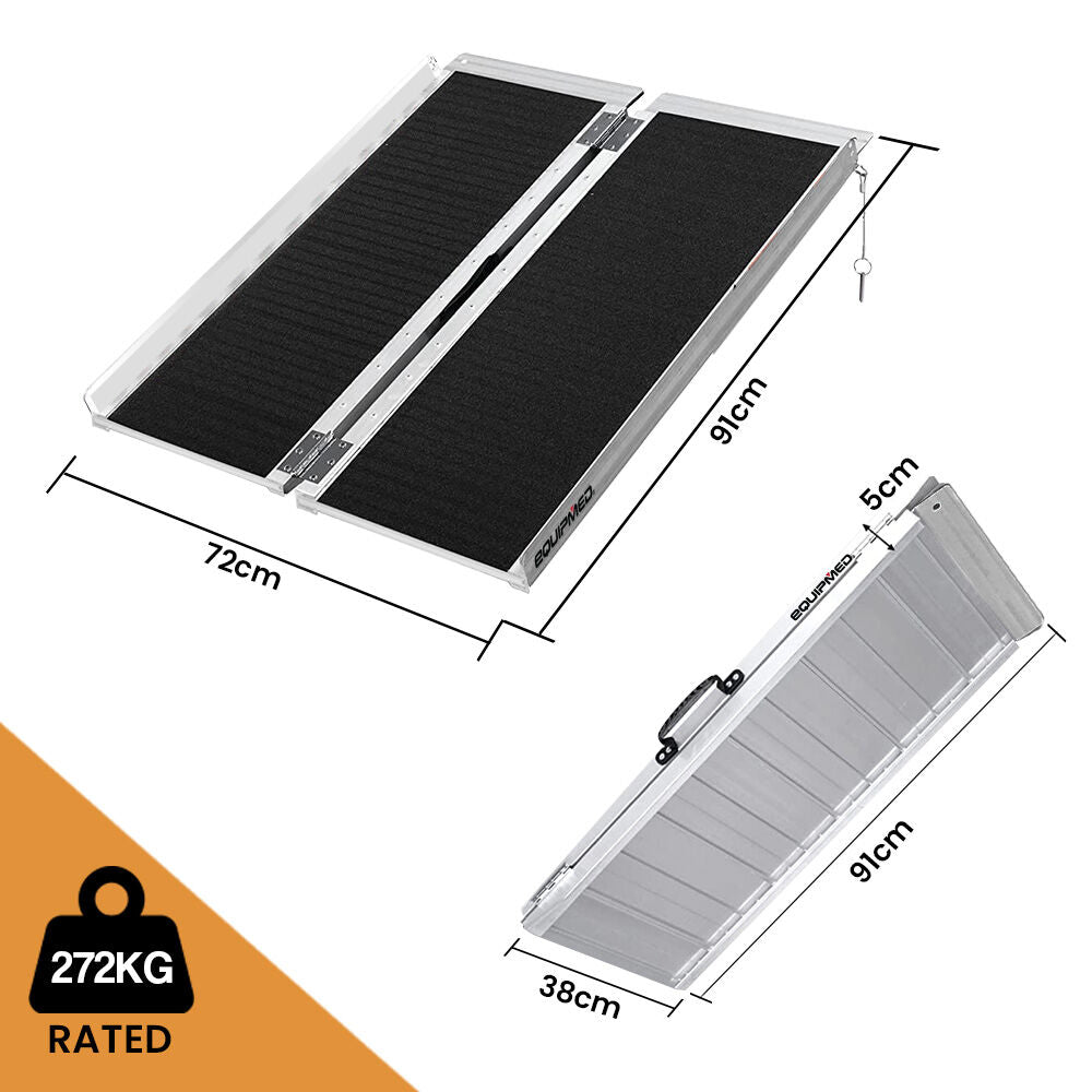 91cm Portable Folding Aluminium Access Ramp, 272kg Capacity, Non-Slip Surface
