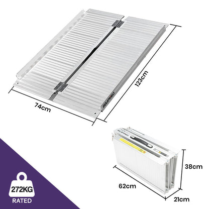 123cm Portable Folding Aluminium Access Ramp, 272kg Capacity, Non-Slip Design