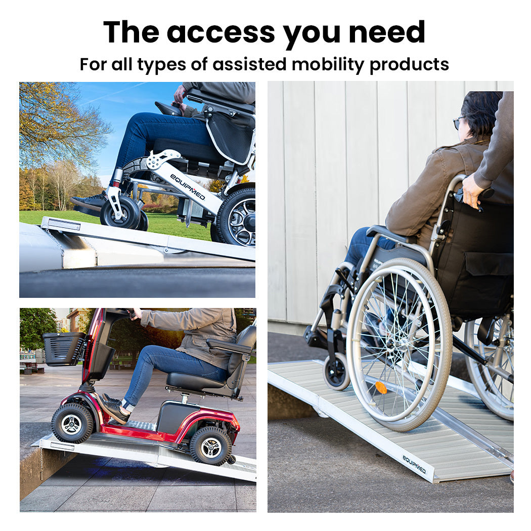 123cm Portable Folding Aluminium Access Ramp, 272kg Capacity, Non-Slip Design