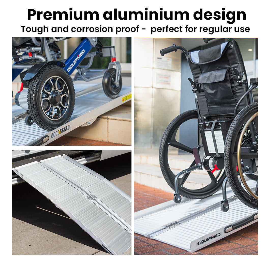 123cm Portable Folding Aluminium Access Ramp, 272kg Capacity, Non-Slip Design