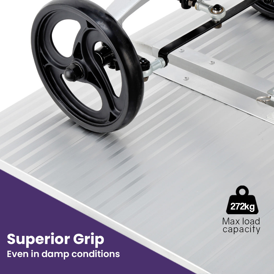 123cm Portable Folding Aluminium Access Ramp, 272kg Capacity, Non-Slip Design