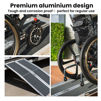 123cm Portable Folding Aluminum Access Ramp, 272kg Capacity, Non-Slip Surface