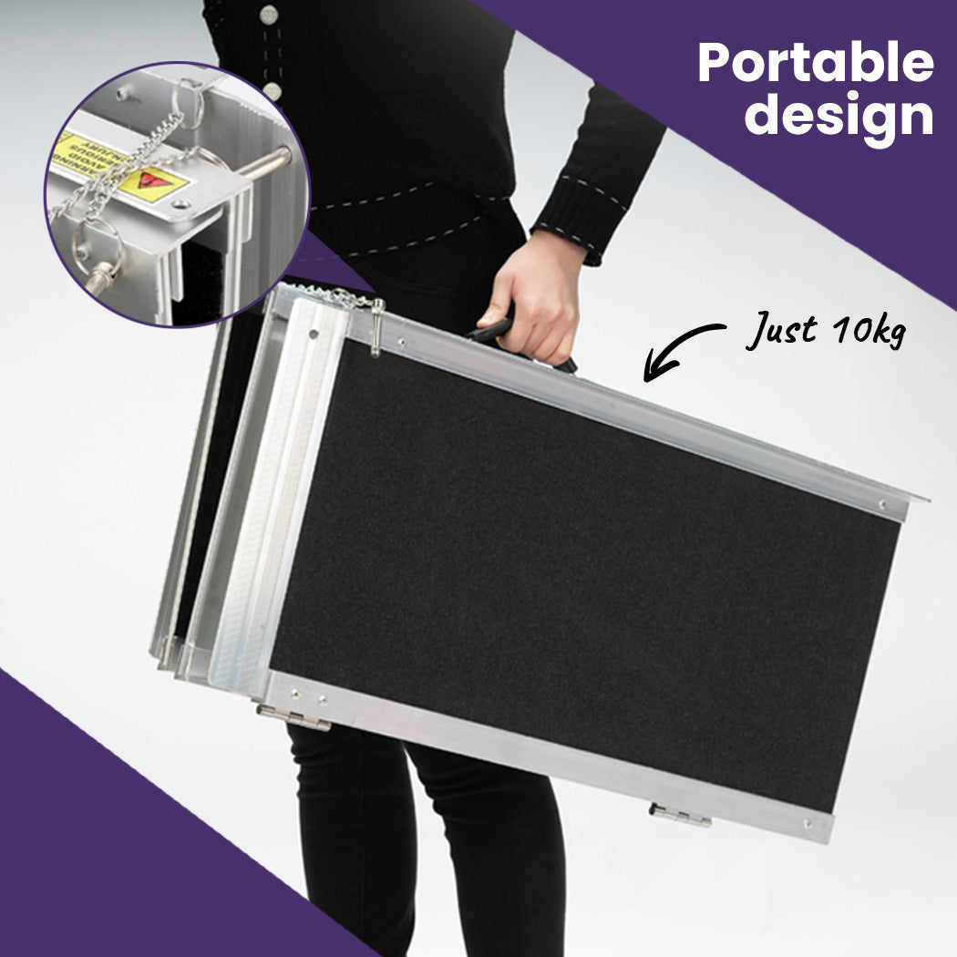 123cm Portable Folding Aluminum Access Ramp, 272kg Capacity, Non-Slip Surface