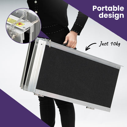 123cm Portable Folding Aluminum Access Ramp, 272kg Capacity, Non-Slip Surface