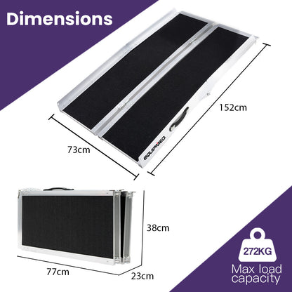 152cm Portable Aluminium Access Ramp, 273kg Capacity, Non-Slip Folding Design