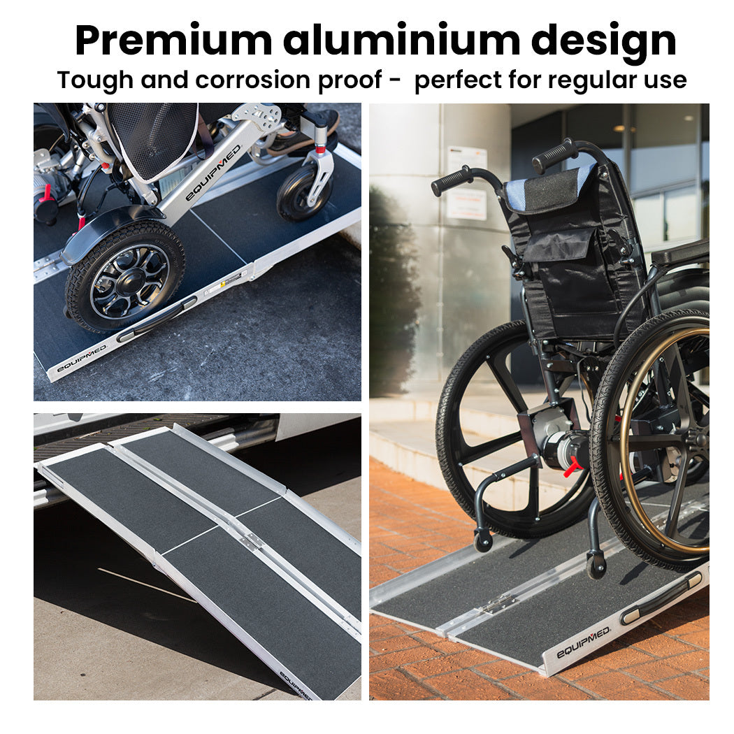 152cm Portable Aluminium Access Ramp, 273kg Capacity, Non-Slip Folding Design