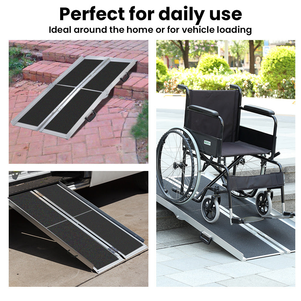 182cm Portable Folding Aluminium Access Ramp with 272kg Capacity, Non-Slip Surface