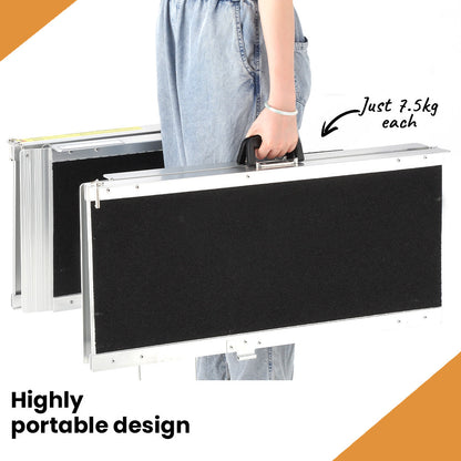 182cm Portable Folding Aluminium Access Ramp with 272kg Capacity, Non-Slip Surface