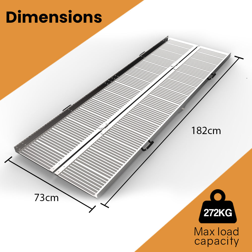182cm Portable Aluminium Ramp, 272kg Capacity, for Wheelchairs & Scooters