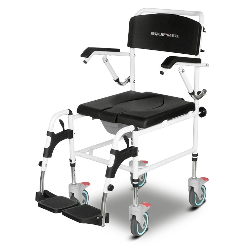 Aluminium Commode Shower Chair with Wheels, 0.125m Tyres, 136kg Capacity