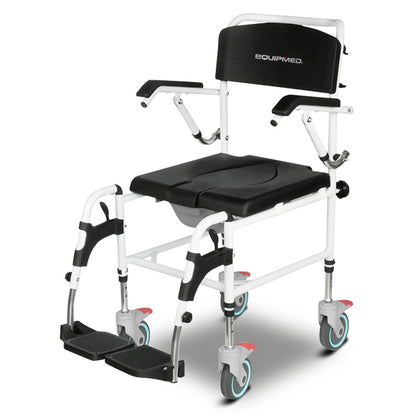 Aluminium Commode Shower Chair with Wheels, 0.125m Tyres, 136kg Capacity