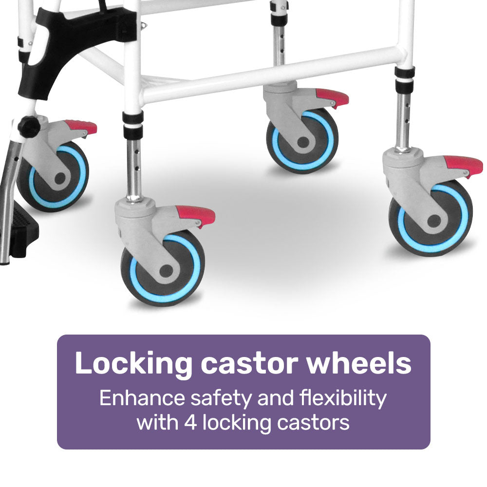 Aluminium Commode Shower Chair with Wheels, 0.125m Tyres, 136kg Capacity