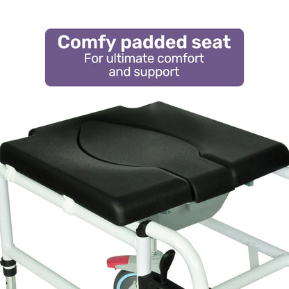 Aluminium Commode Shower Chair with Wheels, 0.125m Tyres, 136kg Capacity