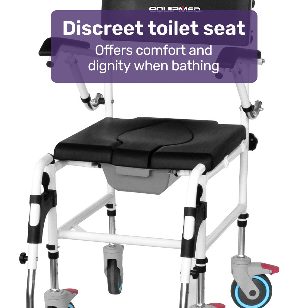 Aluminium Commode Shower Chair with Wheels, 0.125m Tyres, 136kg Capacity