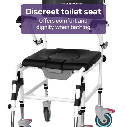 Aluminium Commode Shower Chair with Wheels, 0.125m Tyres, 136kg Capacity