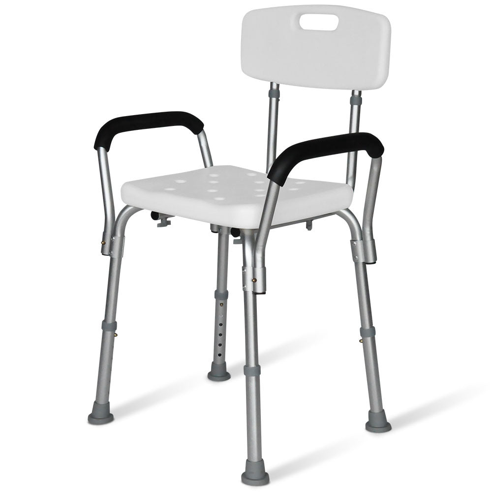 Adjustable Shower Chair with Arms, 120kg Capacity, 0.39-0.52m Height, White