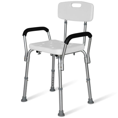 Adjustable Shower Chair with Arms, 120kg Capacity, 0.39-0.52m Height, White