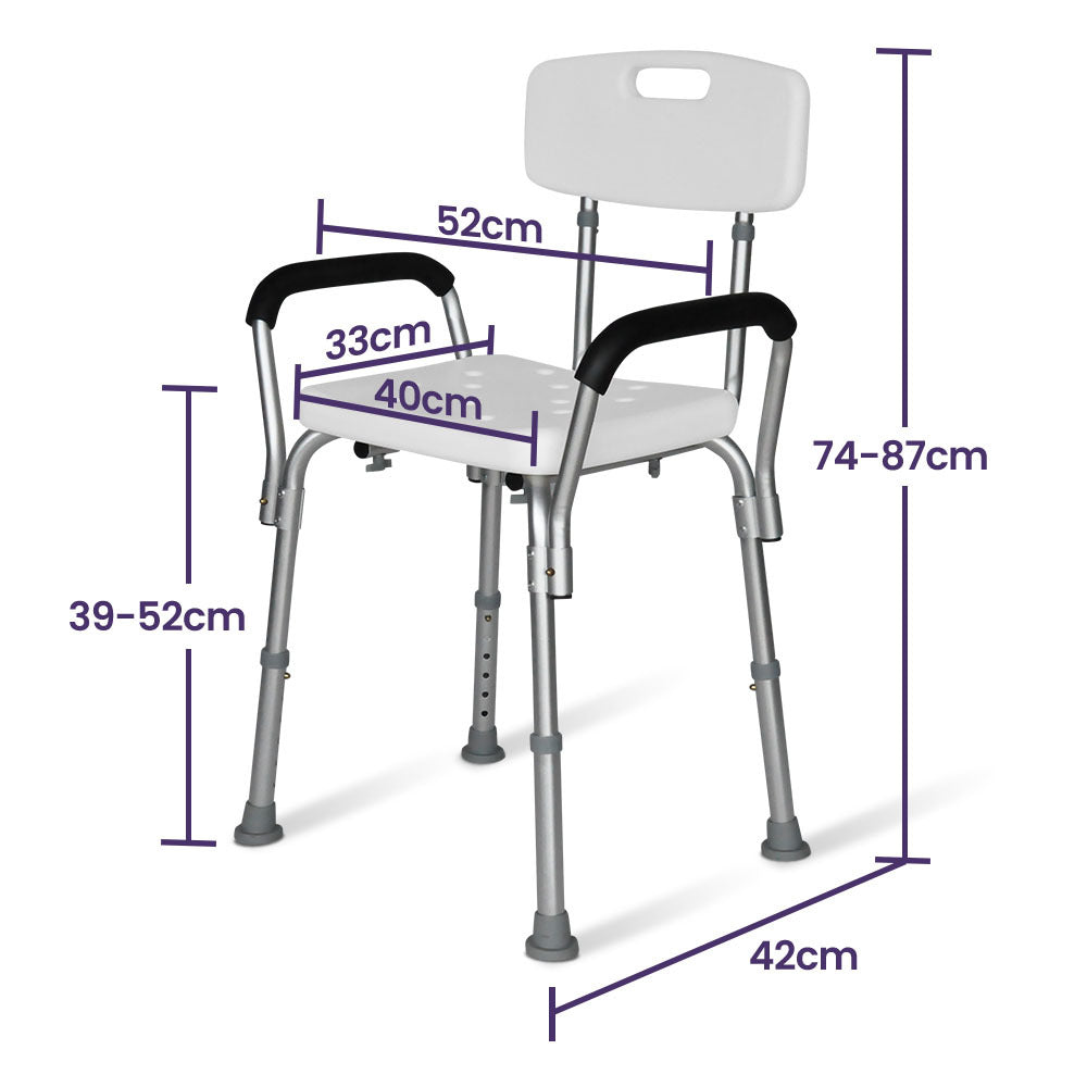 Adjustable Shower Chair with Arms, 120kg Capacity, 0.39-0.52m Height, White
