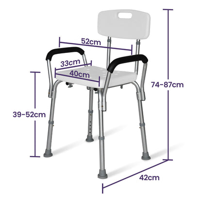 Adjustable Shower Chair with Arms, 120kg Capacity, 0.39-0.52m Height, White